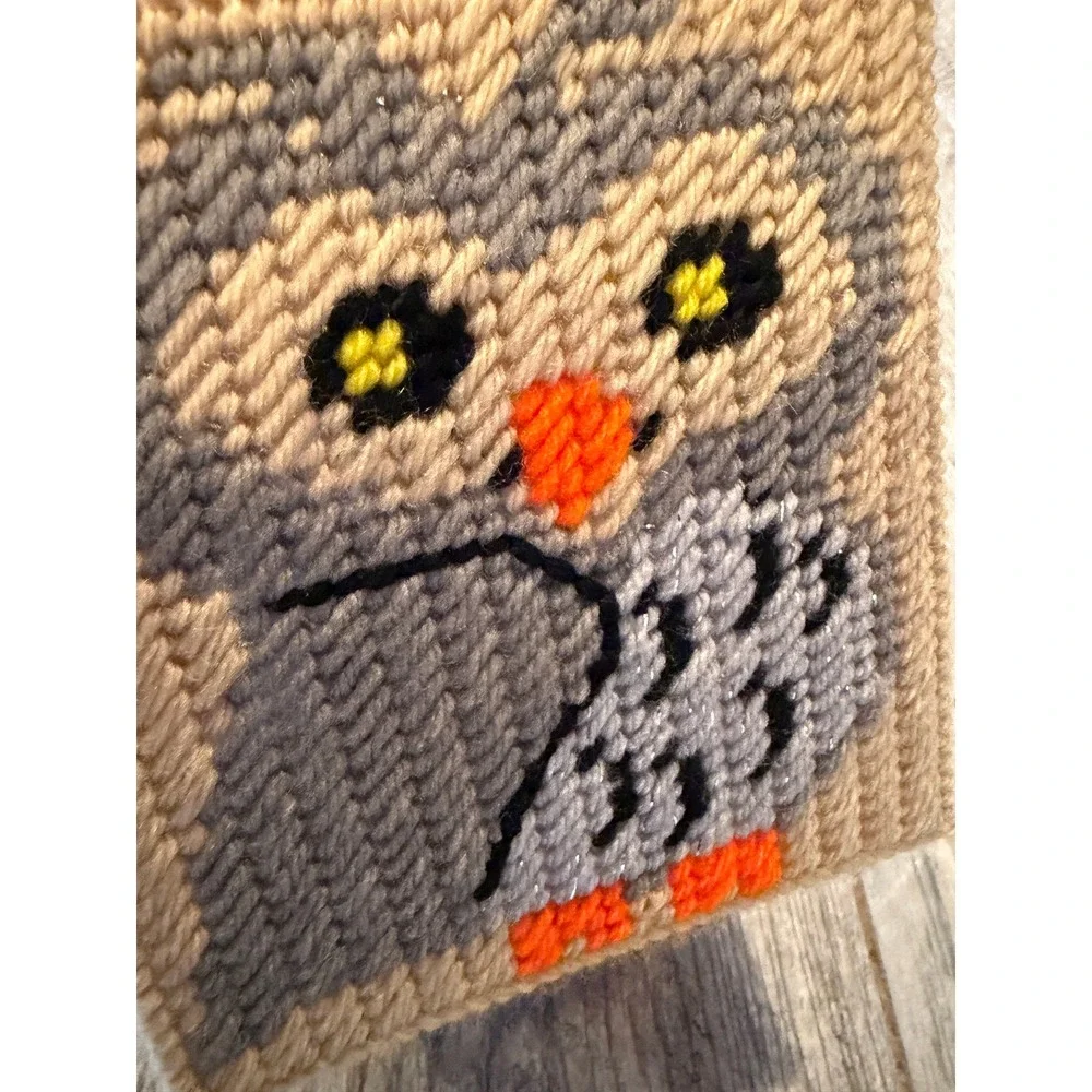 Needlepoint Tissue Box Cover Owl Moon Plastic Canvas Handmade Home Halloween